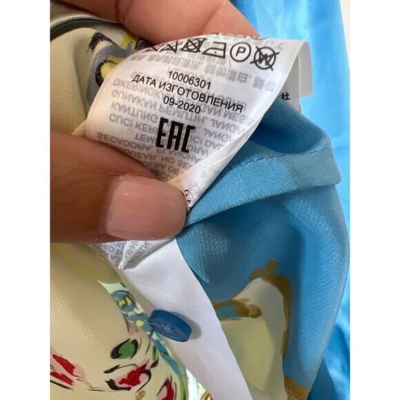 NEW Tory Burch Printed Satin Bow Tie Long-Sleeve Button-Up Blouse Blue Size: 4 - Picture 6 of 8